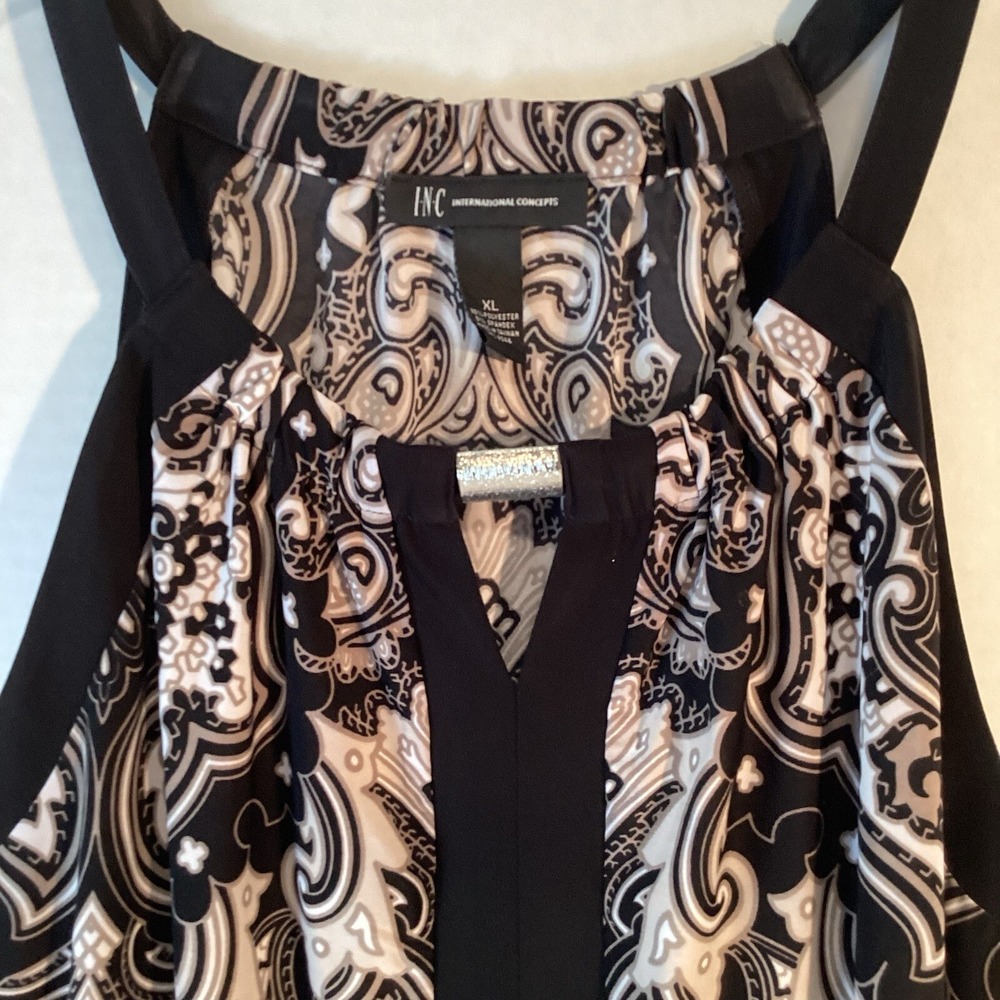 INC Womens Top Blouse Size XL Black Grey Silver Career Office Wear - Picture 2 of 7